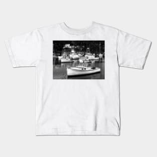 Perkins Cove Lobster Boats B+W Kids T-Shirt